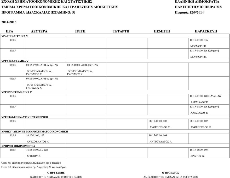 ΧΡΓΕΡ05-ΓΕΡΜΑΝΙΚΑ V 10:15 10:15-13:00, Β102-Α' όρ.- Νκ 13:15 13:15-14:00, Γρ.