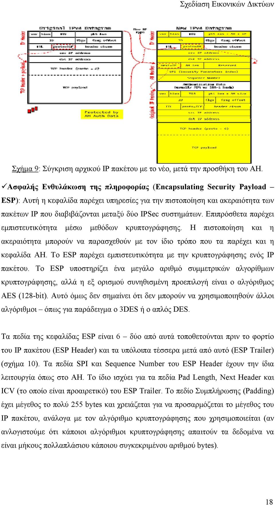 συστημάτων. Επιπρόσθετα παρέχει εμπιστευτικότητα μέσω μεθόδων κρυπτογράφησης. Η πιστοποίηση και η ακεραιότητα μπορούν να παρασχεθούν με τον ίδιο τρόπο που τα παρέχει και η κεφαλίδα AH.