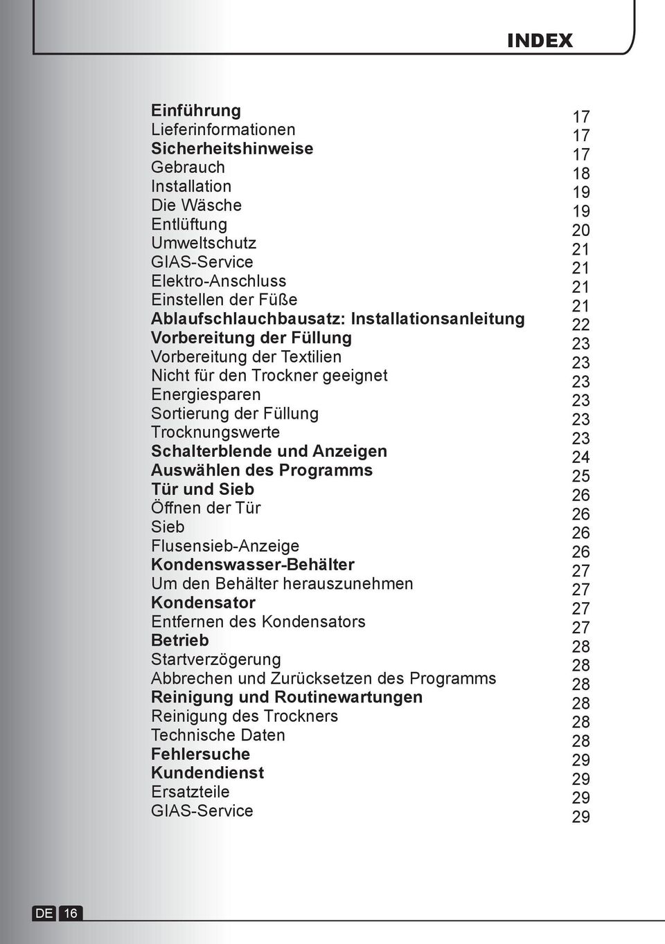 des Programms Tür und Sieb Öffnen der Tür Sieb Flusensieb-Anzeige Kondenswasser-Behälter Um den Behälter herauszunehmen Kondensator Entfernen des Kondensators Betrieb Startverzögerung Abbrechen und