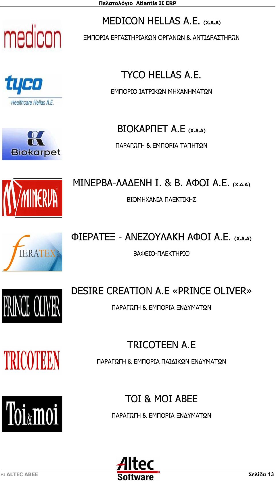Ε. (Χ.Α.Α) ΒΑΦΕΙΟ-ΠΛΕΚΤΗΡΙΟ DESIRE CREATION Α.Ε «PRINCE OLIVER» ΠΑΡΑΓΩΓΗ & ΕΜΠΟΡΙΑ ΕΝΔΥΜΑΤΩΝ TRICOTEEN Α.