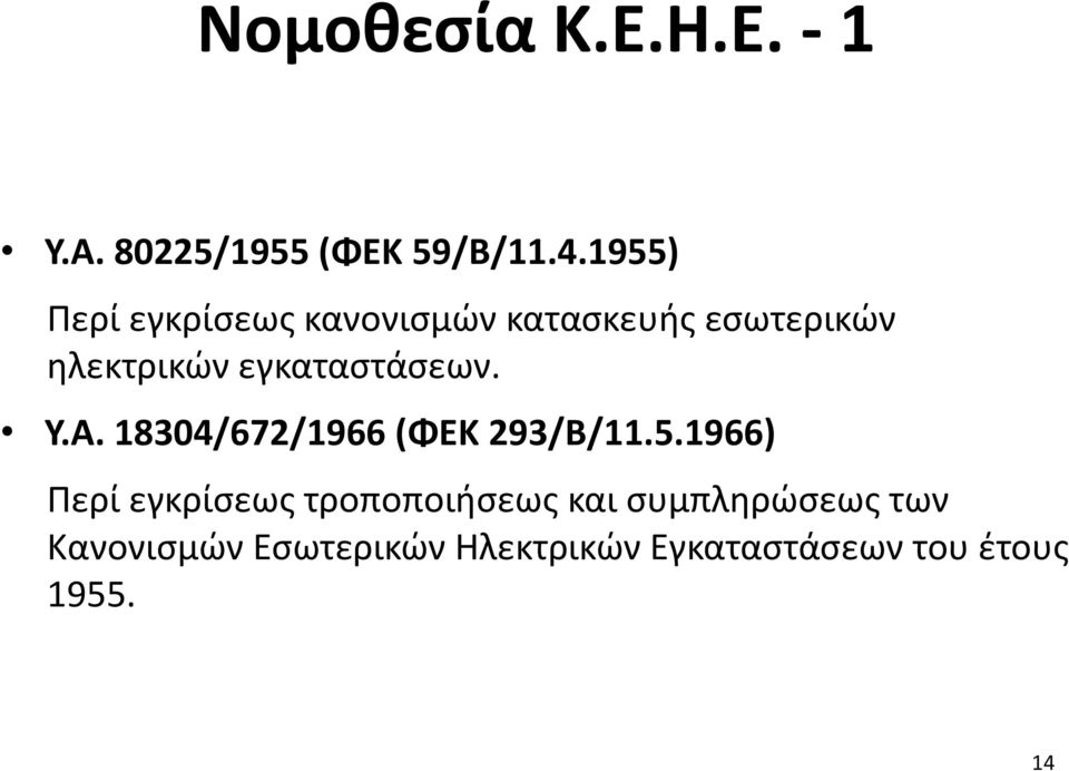 εγκαταστάσεων. Υ.Α. 18304/672/1966 (ΦΕΚ 293/Β/11.5.