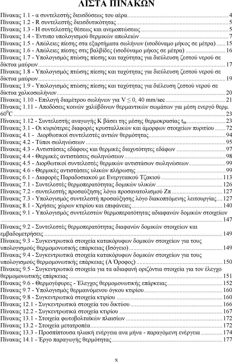 7 - Υπολογισμός πτώσης πίεσης και ταχύτητας για διεύλευση ζεστού νερού σε δίκτυα μαύρων... 17 Πίνακας 1.8 - Υπολογισμός πτώσης πίεσης και ταχύτητας για διεύλευση ζεστού νερού σε δίκτυα μαύρων.