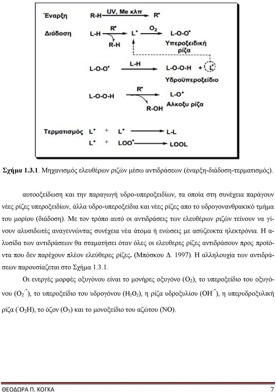 Με τον τρόπο αυτό οι αντιδράσεις των ελευθέρων ριζών τείνουν να γίνουν αλυσιδωτές αναγεννώντας συνέχεια νέα άτομα ή ενώσεις με ασύζευκτα ηλεκτρόνια.
