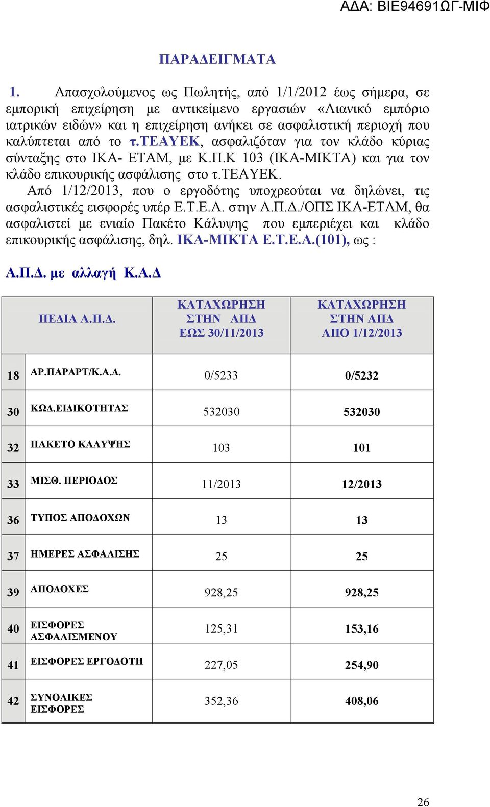 το τ.τεαυεκ, ασφαλιζόταν για τον κλάδο κύριας σύνταξης στο ΙΚΑ- ΕΤΑΜ, με Κ.Π.Κ 103 (ΙΚΑ-ΜΙΚΤΑ) και για τον κλάδο επικουρικής ασφάλισης στο τ.τεαυεκ. Από 1/12/2013, που ο εργοδότης υποχρεούται να δηλώνει, τις ασφαλιστικές εισφορές υπέρ Ε.