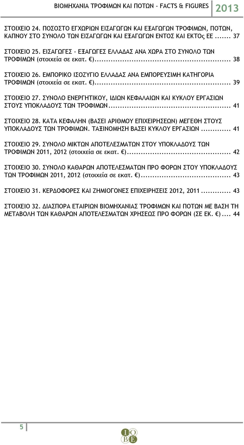 ΣΥΝΟΛΟ ΕΝΕΡΓΗΤΙΚΟΥ, ΙΔΙΩΝ ΚΕΦΑΛΑΙΩΝ ΚΑΙ ΚΥΚΛΟΥ ΕΡΓΑΣΙΩΝ ΣΤΟΥΣ ΥΠΟΚΛΑΔΟΥΣ ΤΩΝ ΤΡΟΦΙΜΩΝ... 41 ΣΤΟΙΧΕΙΟ 28. ΚΑΤΑ ΚΕΦΑΛΗΝ (ΒΑΣΕΙ ΑΡΙΘΜΟΥ ΕΠΙΧΕΙΡΗΣΕΩΝ) ΜΕΓΕΘΗ ΣΤΟΥΣ ΥΠΟΚΛΑΔΟΥΣ ΤΩΝ ΤΡΟΦΙΜΩΝ.