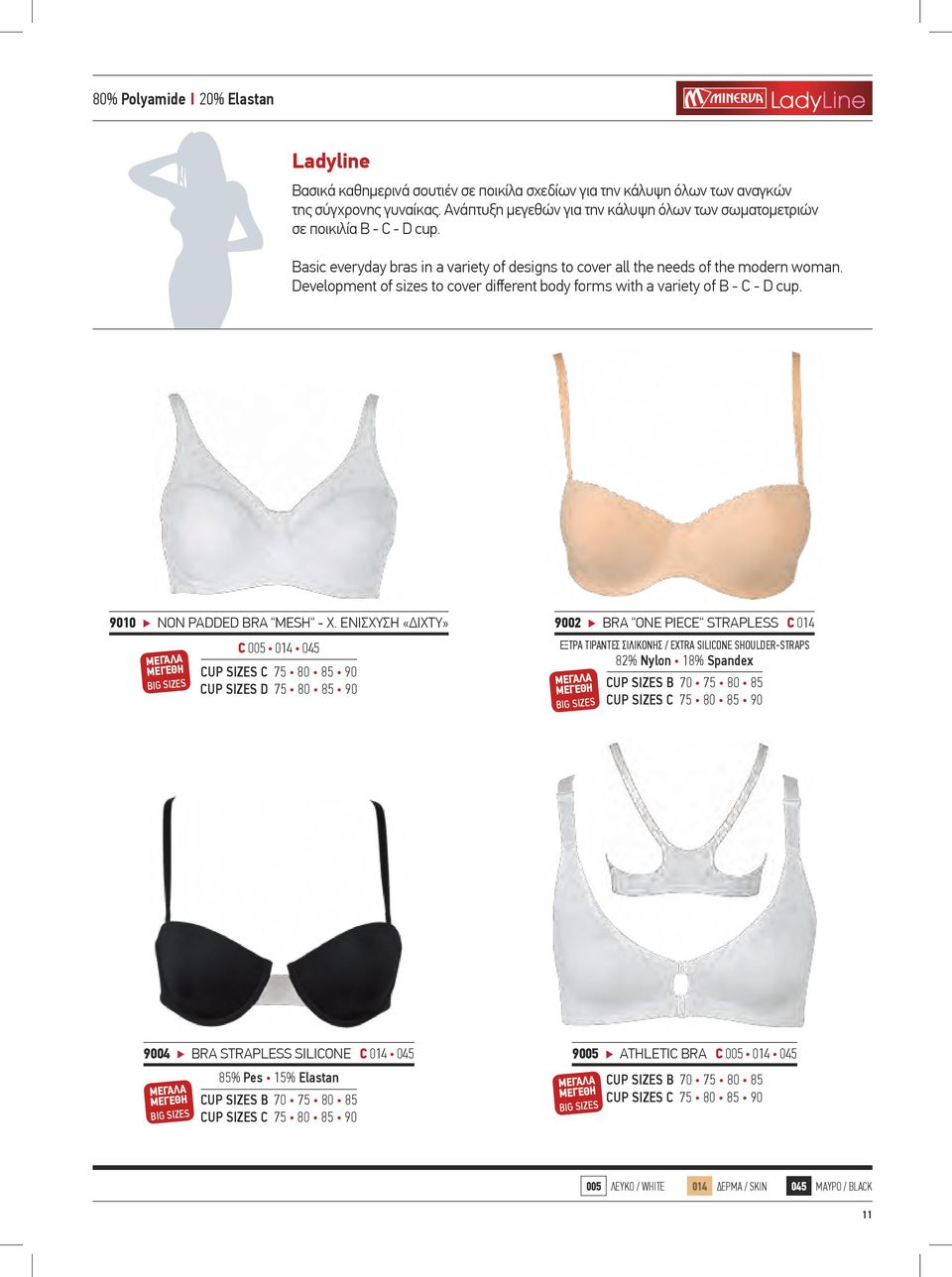 Development of sizes to cover different body forms with a variety of B - C - D cup. 9010 ΝON PADDED BRA MESH - X.