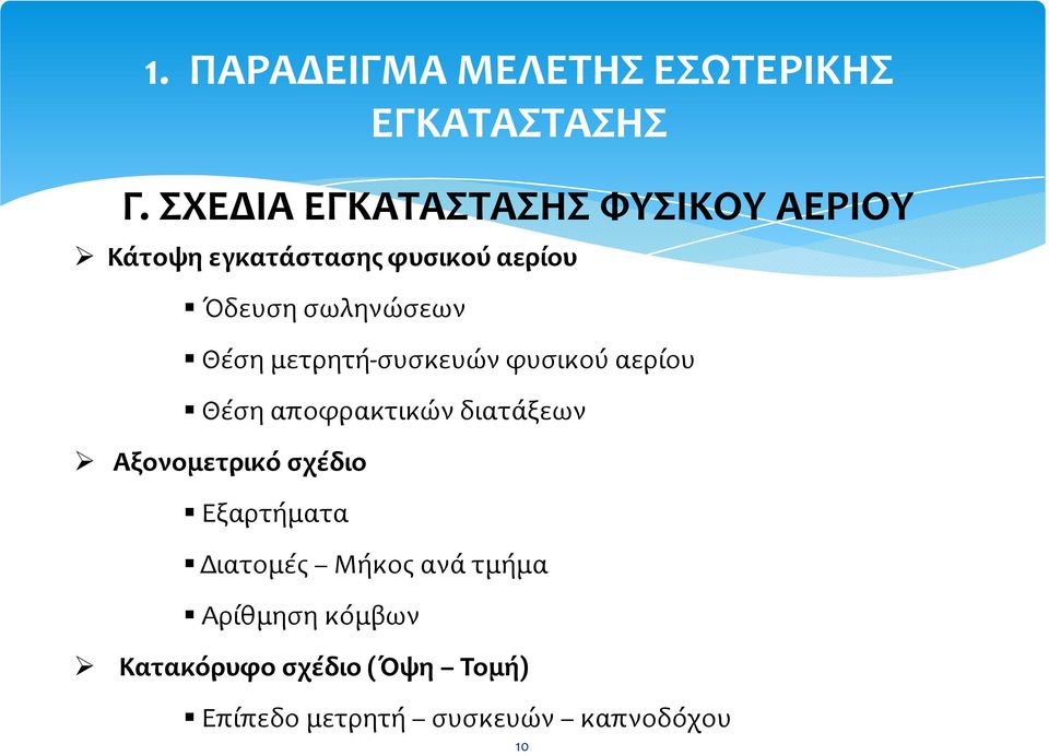 σωληνώσεων Θέση μετρητή-συσκευών φυσικού αερίου Θέση αποφρακτικών διατάξεων