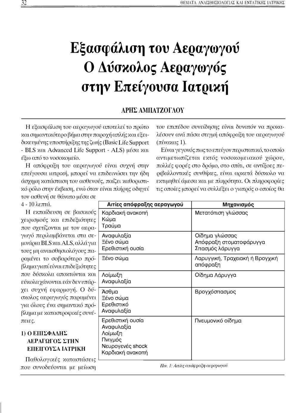 υποστήριξης της ζωής (Basic Life Support - BLS και Advanced Life Support - ALS) μέσα και έξω από το νοσοκομείο.