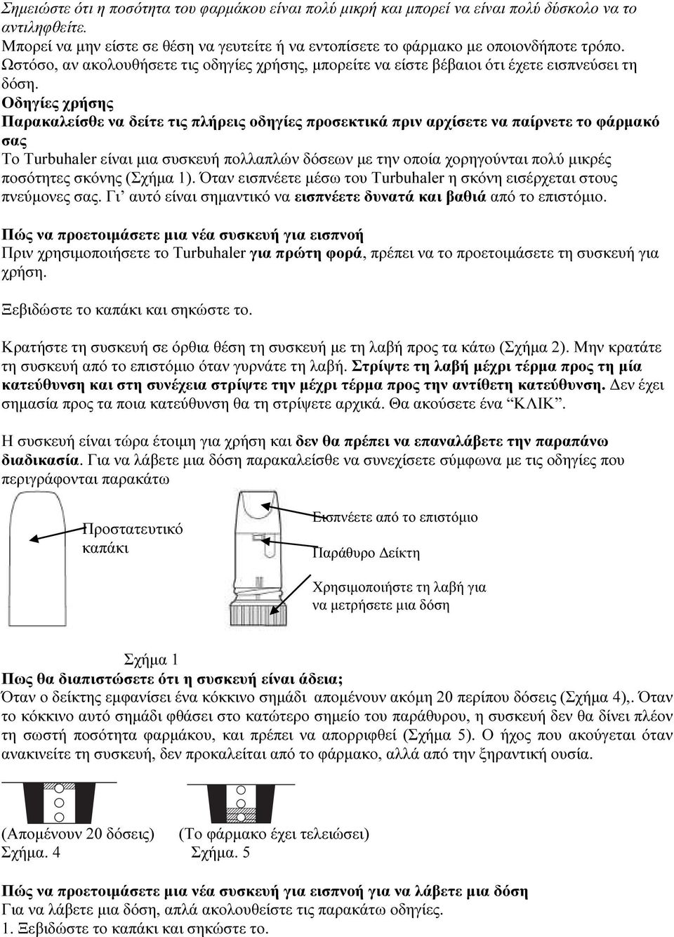 Οδηγίες χρήσης Παρακαλείσθε να δείτε τις πλήρεις οδηγίες προσεκτικά πριν αρχίσετε να παίρνετε το φάρμακό σας Το Turbuhaler είναι μια συσκευή πολλαπλών δόσεων με την οποία χορηγούνται πολύ μικρές