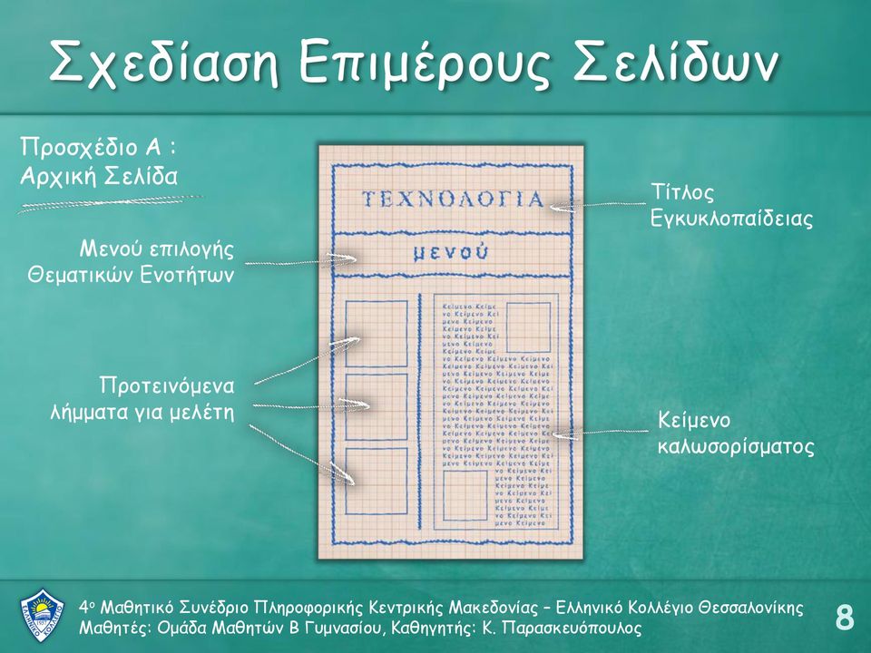 Προτεινόμενα λήμματα για μελέτη Κείμενο καλωσορίσματος