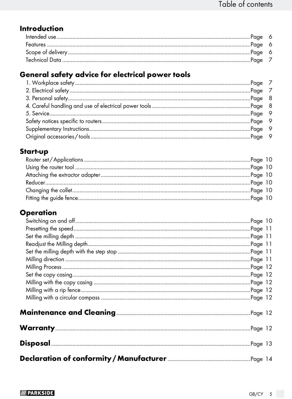 ..page 9 Supplementary Instructions...Page 9 Original accessories / tools...page 9 Start-up Router set / Applications...Page 10 Using the router tool...page 10 Attaching the extractor adapter.