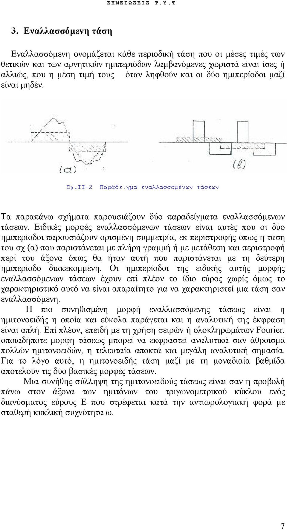 Ειδικές μορφές εναλλασσόμενων τάσεων είναι αυτές που οι δύο ημιπερίοδοι παρουσιάζουν ορισμένη συμμετρία, εκ περιστροφής όπως η τάση του σχ (α) που παριστάνεται με πλήρη γραμμή ή με μετάθεση και