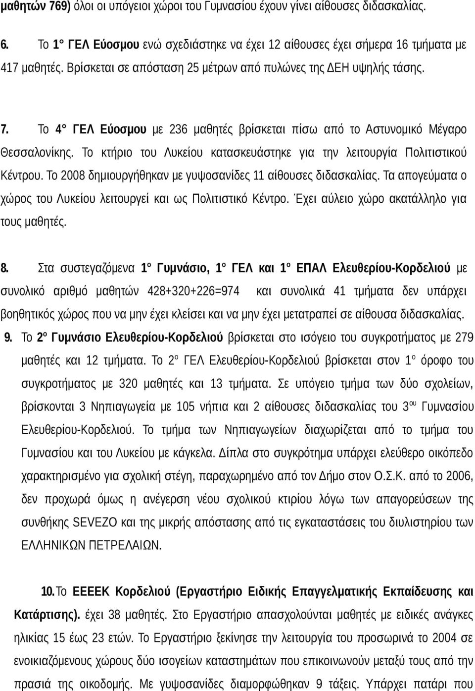 Το κτήριο του Λυκείου κατασκευάστηκε για την λειτουργία Πολιτιστικού Κέντρου. Το 2008 δημιουργήθηκαν με γυψοσανίδες 11 αίθουσες διδασκαλίας.
