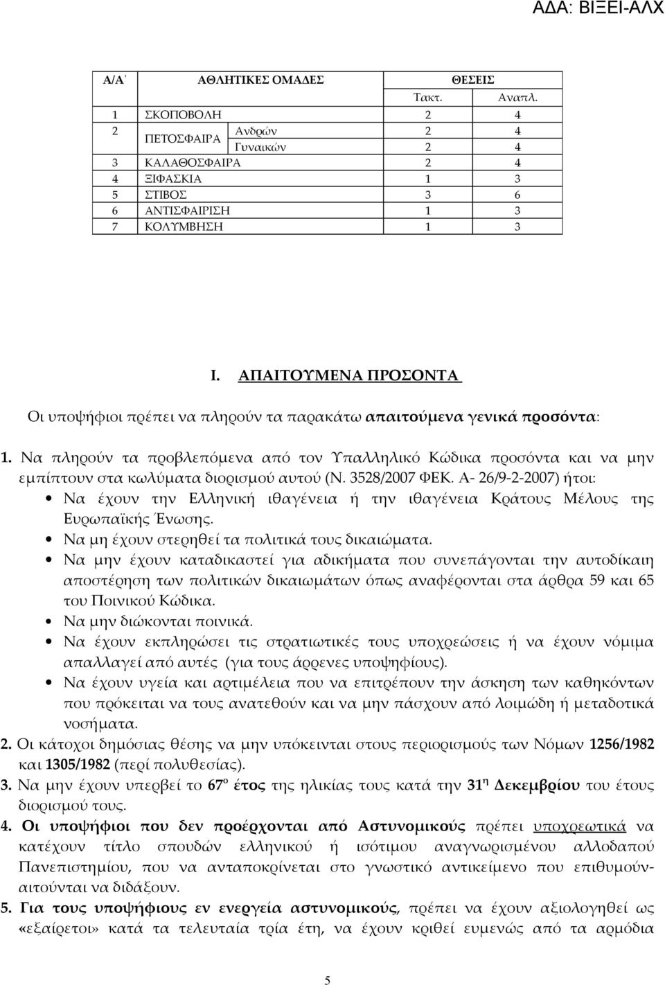 Να πληρούν τα προβλεπόμενα από τον Υπαλληλικό Κώδικα προσόντα και να μην εμπίπτουν στα κωλύματα διορισμού αυτού (Ν. 3528/2007 ΦΕΚ.