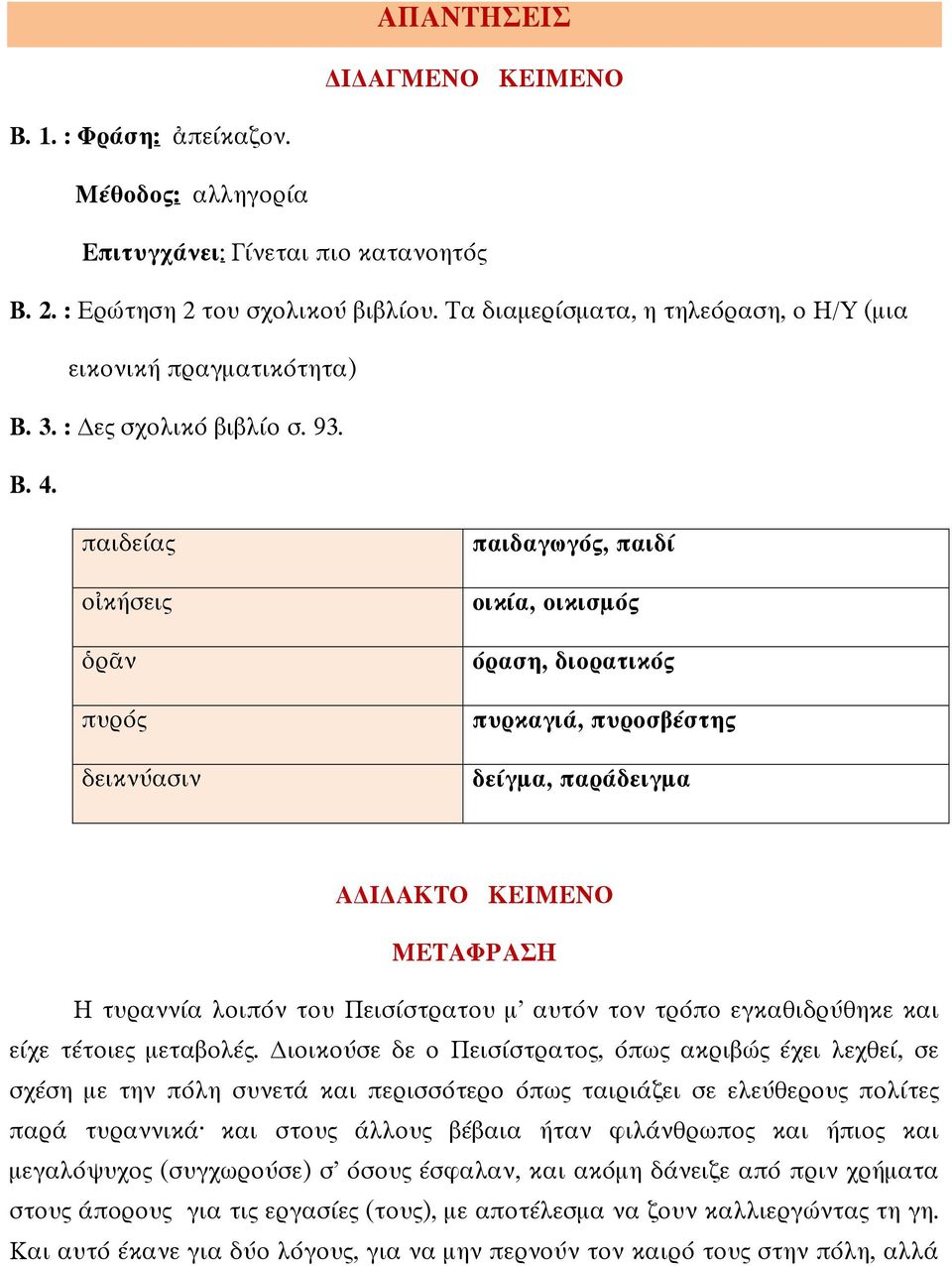 παιδείας ο κήσεις ρ ν πυρός δεικνύασιν παιδαγωγός, παιδί οικία, οικισµός όραση, διορατικός πυρκαγιά, πυροσβέστης δείγµα, παράδειγµα Α Ι ΑΚΤΟ ΚΕΙΜΕΝΟ ΜΕΤΑΦΡΑΣΗ Η τυραννία λοιπόν του Πεισίστρατου µ