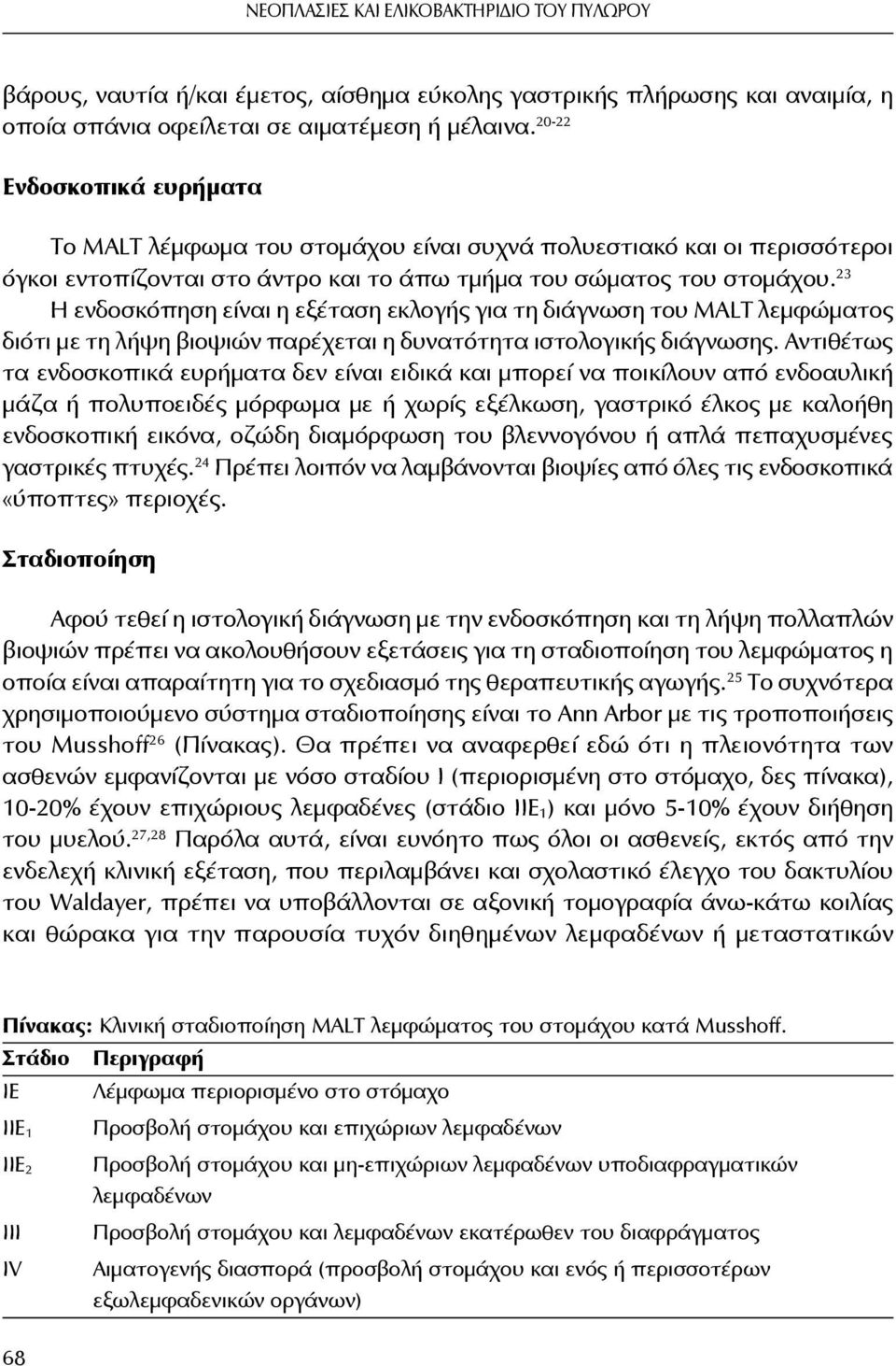23 Η ενδοσκόπηση είναι η εξέταση εκλογής για τη διάγνωση του MALT λεμφώματος διότι με τη λήψη βιοψιών παρέχεται η δυνατότητα ιστολογικής διάγνωσης.