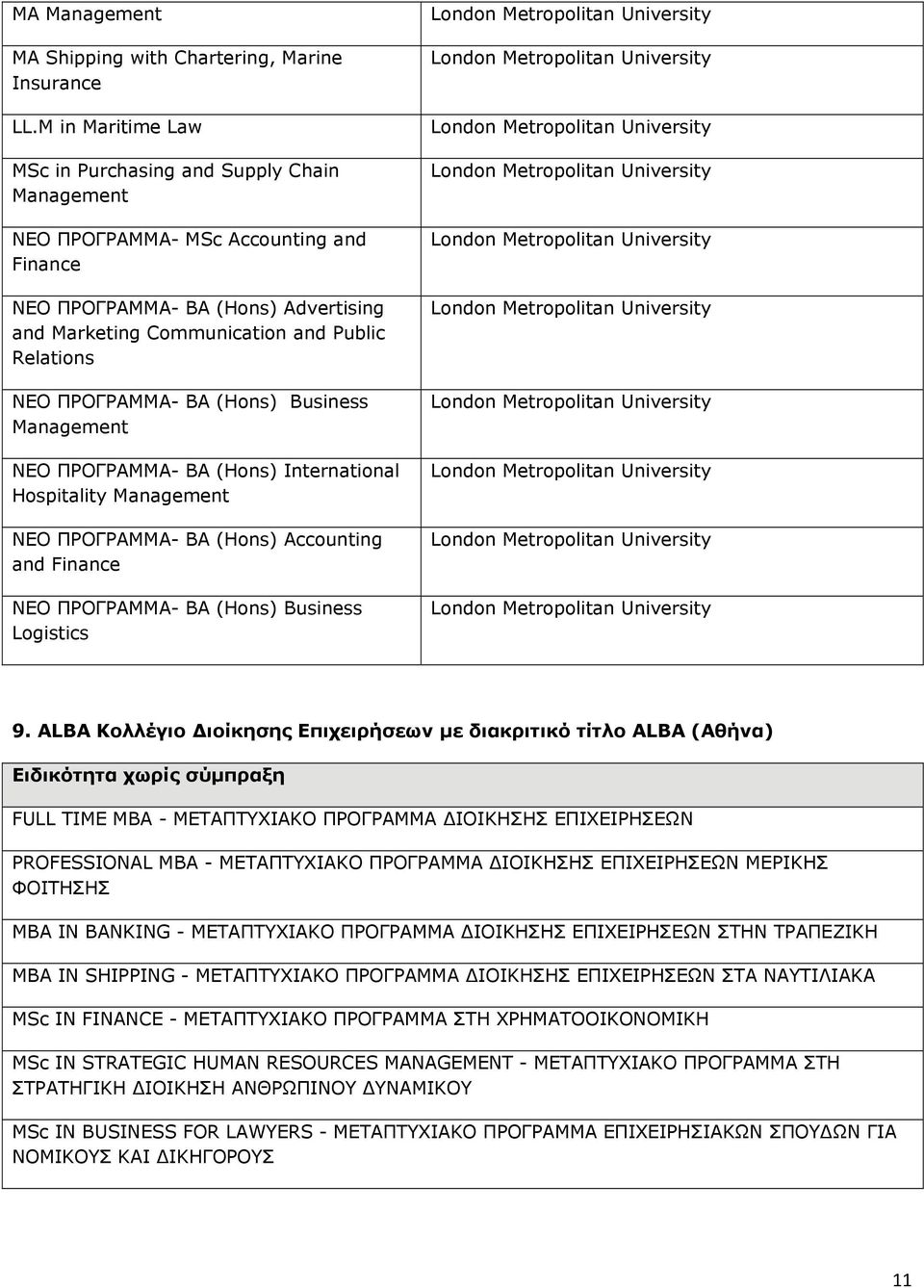 ΠΡΟΓΡΑΜΜΑ- BA (Hons) Business Management ΝΕΟ ΠΡΟΓΡΑΜΜΑ- BA (Hons) International Hospitality Management ΝΕΟ ΠΡΟΓΡΑΜΜΑ- BA (Hons) Accounting and Finance ΝΕΟ ΠΡΟΓΡΑΜΜΑ- BA (Hons) Business Logistics 9.