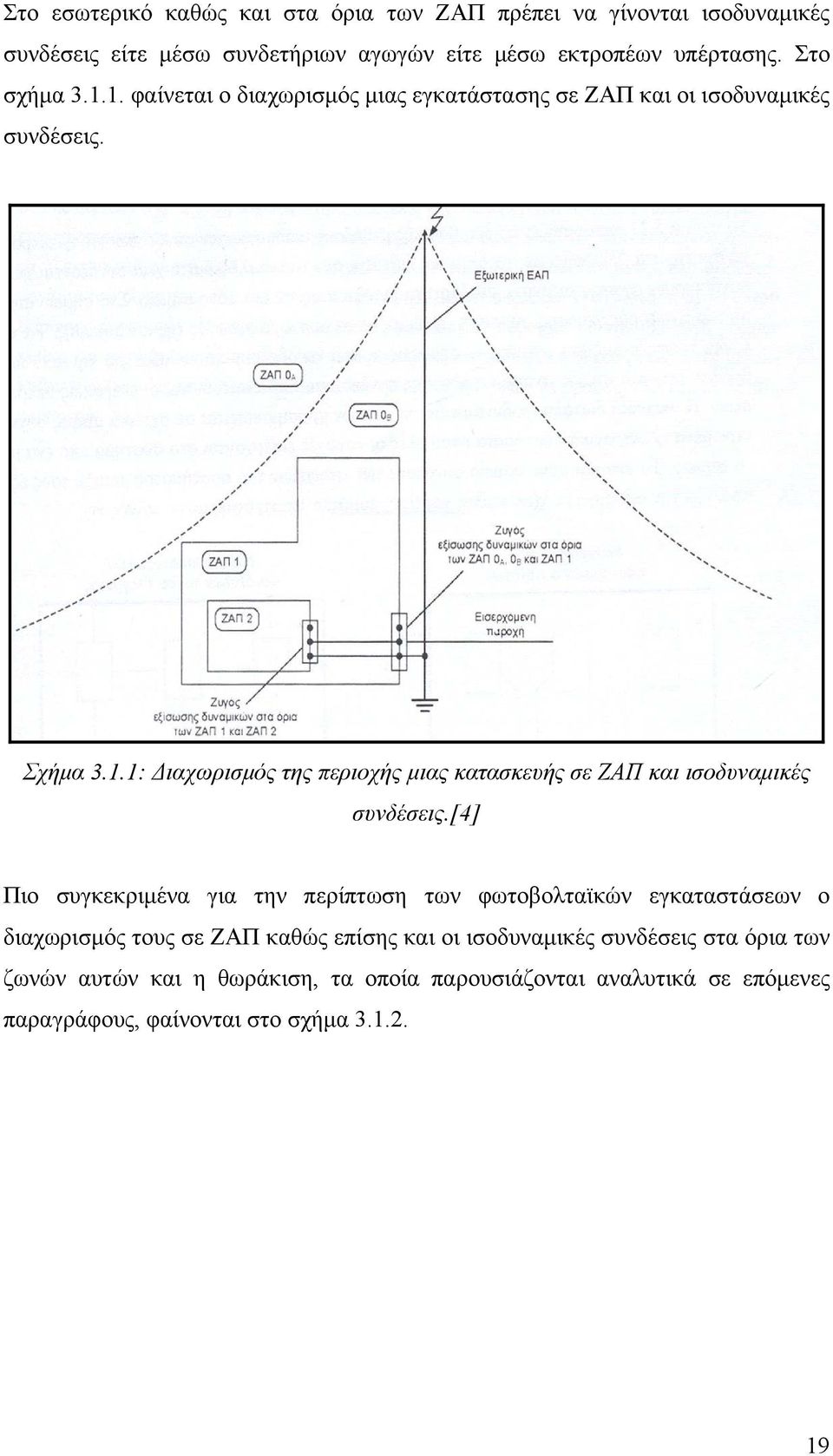[4] Πιο συγκεκριμένα για την περίπτωση των φωτοβολταϊκών εγκαταστάσεων ο διαχωρισμός τους σε ΖΑΠ καθώς επίσης και οι ισοδυναμικές συνδέσεις στα όρια