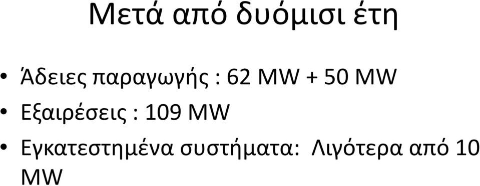 Εξαιρέσεις : 109 MW