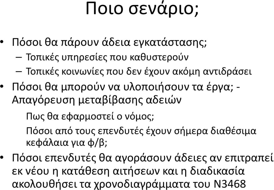 εφαρμοστεί ο νόμος; Πόσοι από τους επενδυτές έχουν σήμερα διαθέσιμα κεφάλαια για φ/β; Πόσοι επενδυτές θα