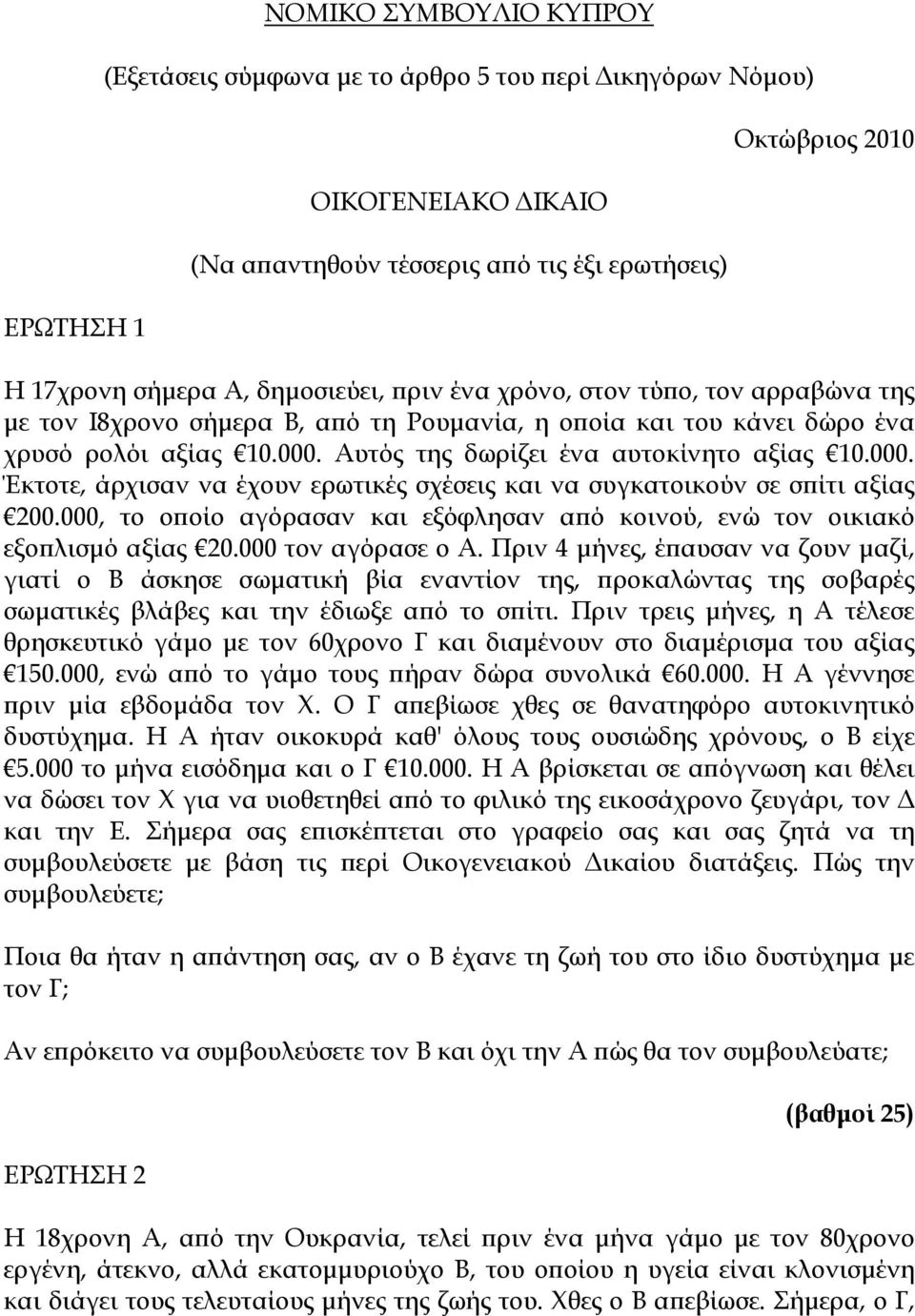 000. Έκτοτε, άρχισαν να έχουν ερωτικές σχέσεις και να συγκατοικούν σε σπίτι αξίας 200.000, το οποίο αγόρασαν και εξόφλησαν από κοινού, ενώ τον οικιακό εξοπλισμό αξίας 20.000 τον αγόρασε ο Α.