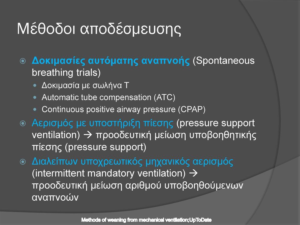 (pressure support ventilation) προοδευτική μείωση υποβοηθητικής πίεσης (pressure support) Διαλείπων