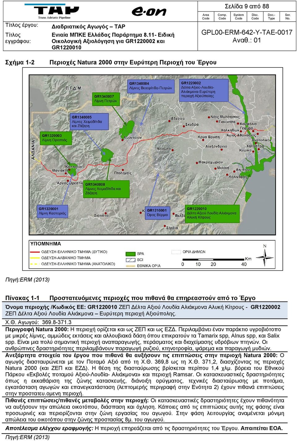 Λουδία Αλιάκμονα Αλυκή Κίτρους - GR1220002 ΖΕΠ Δέλτα Αξιού Λουδία Αλιάκμονα Ευρύτερη περιοχή Αξιούπολης. Χ.Θ. Αγωγού: 369.8-371.3 Περιγραφή Natura 2000: Η περιοχή ορίζεται και ως ΖΕΠ και ως ΕΖΔ.
