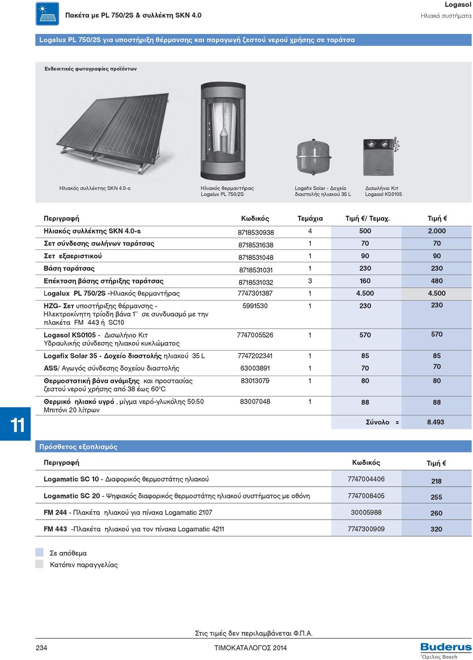 0-s Ηλιακός θερμαντήρας Logalux PL 750/2S Logafix Solar - Δοχείο διαστολής ηλιακού 35 L Δισωλήνιο Κιτ Logasol KS0105 Κωδικός Τεμάχια Τιμή / Τεμαχ. Τιμή Ηλιακός συλλέκτης SKN 4.