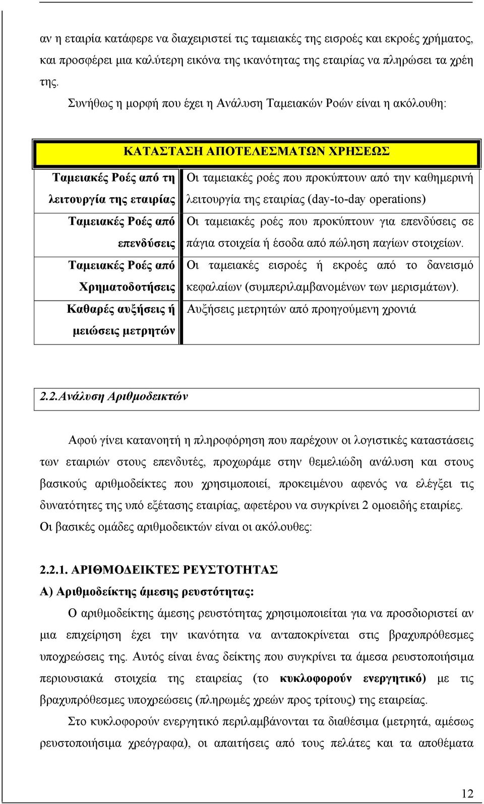 Χρηµατοδοτήεις Καθαρές αυξήεις ή µειώεις µετρητών Οι ταµειακές ροές που προκύπτουν από την καθηµερινή λειτουργία της εταιρίας (day-to-day operations) Οι ταµειακές ροές που προκύπτουν για επενδύεις ε