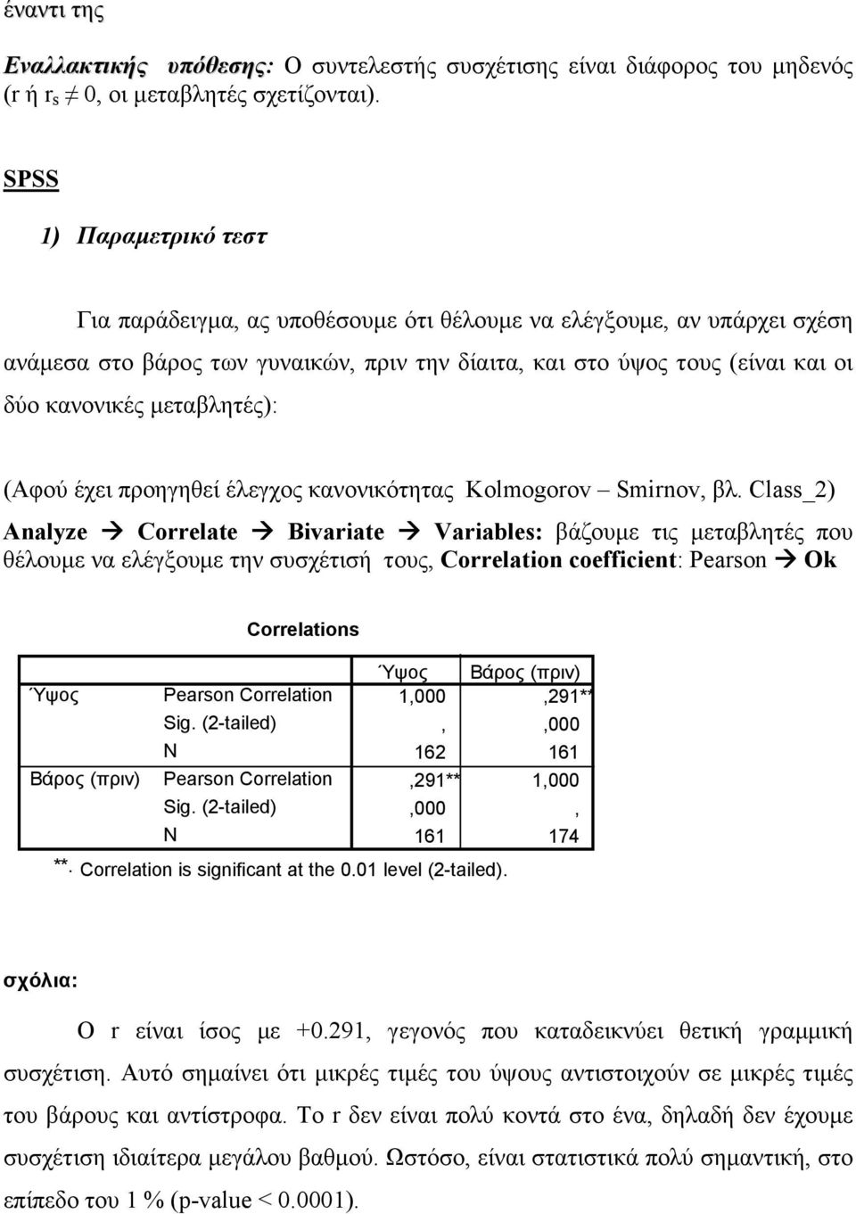 µεταβλητές): (Αφού έχει προηγηθεί έλεγχος κανονικότητας Kolmogorov Smirnov, βλ.