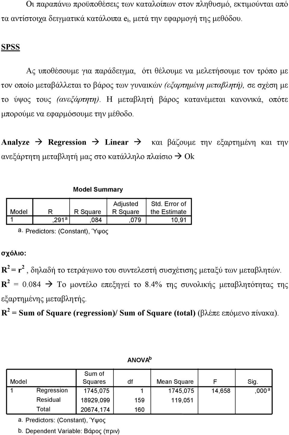 Η µεταβλητή βάρος κατανέµεται κανονικά, οπότε µπορούµε να εφαρµόσουµε την µέθοδο.