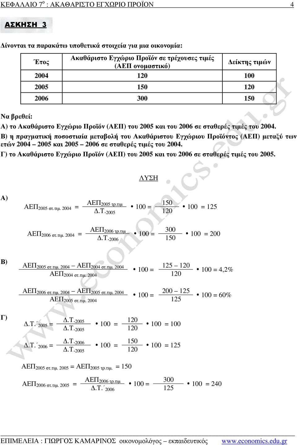 Β) η πραγµατική ποσοστιαία µεταβολή του Ακαθάριστου Εγχώριου Προϊόντος (ΑΕΠ) µεταξύ των ετών 2004 2005 και 2005 2006 σε σταθερές τιµές του 2004.