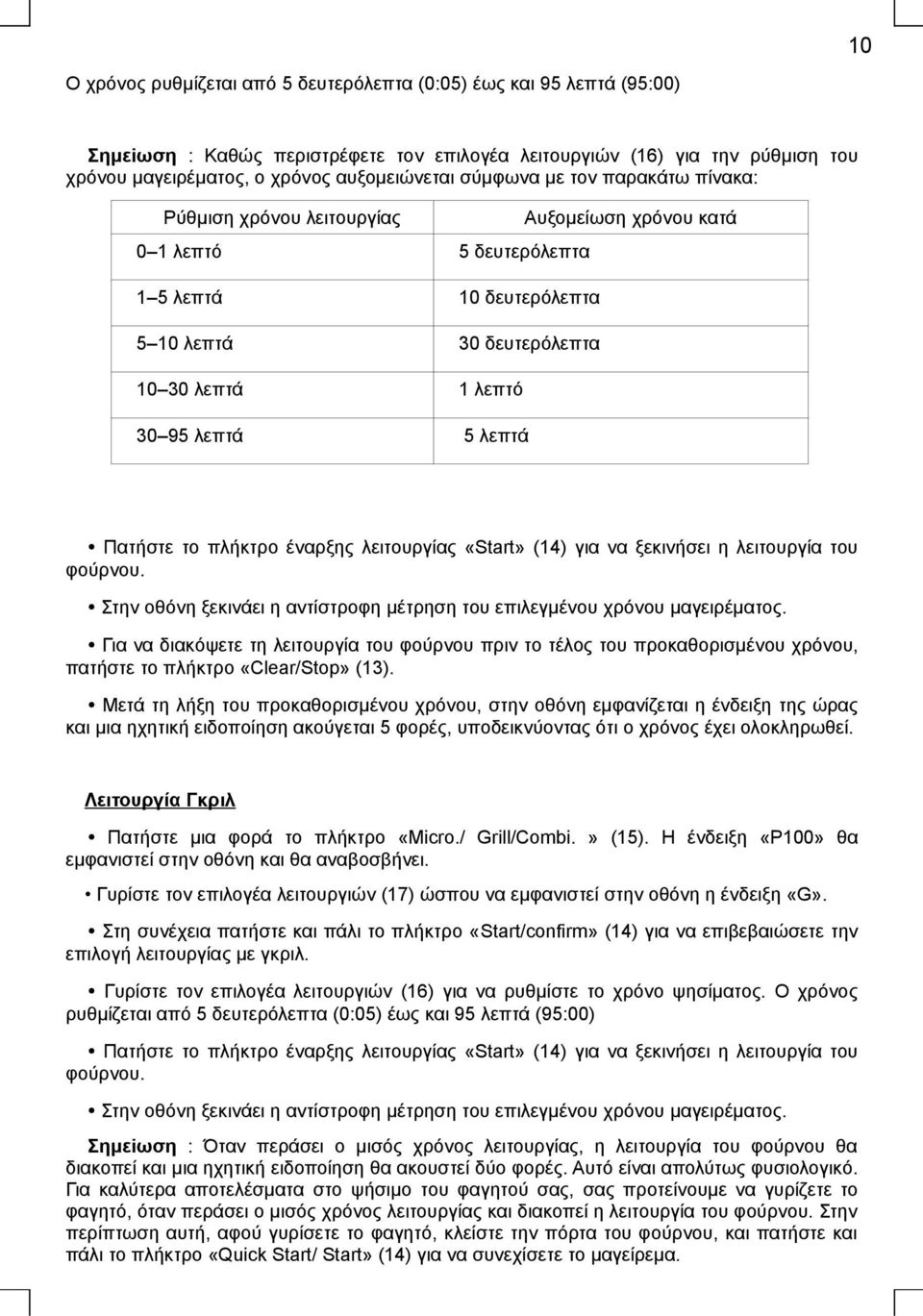 Πατήστε το πλήκτρο έναρξης λειτουργίας «Start» (14) για να ξεκινήσει η λειτουργία του φούρνου. Στην οθόνη ξεκινάει η αντίστροφη μέτρηση του επιλεγμένου χρόνου μαγειρέματος.