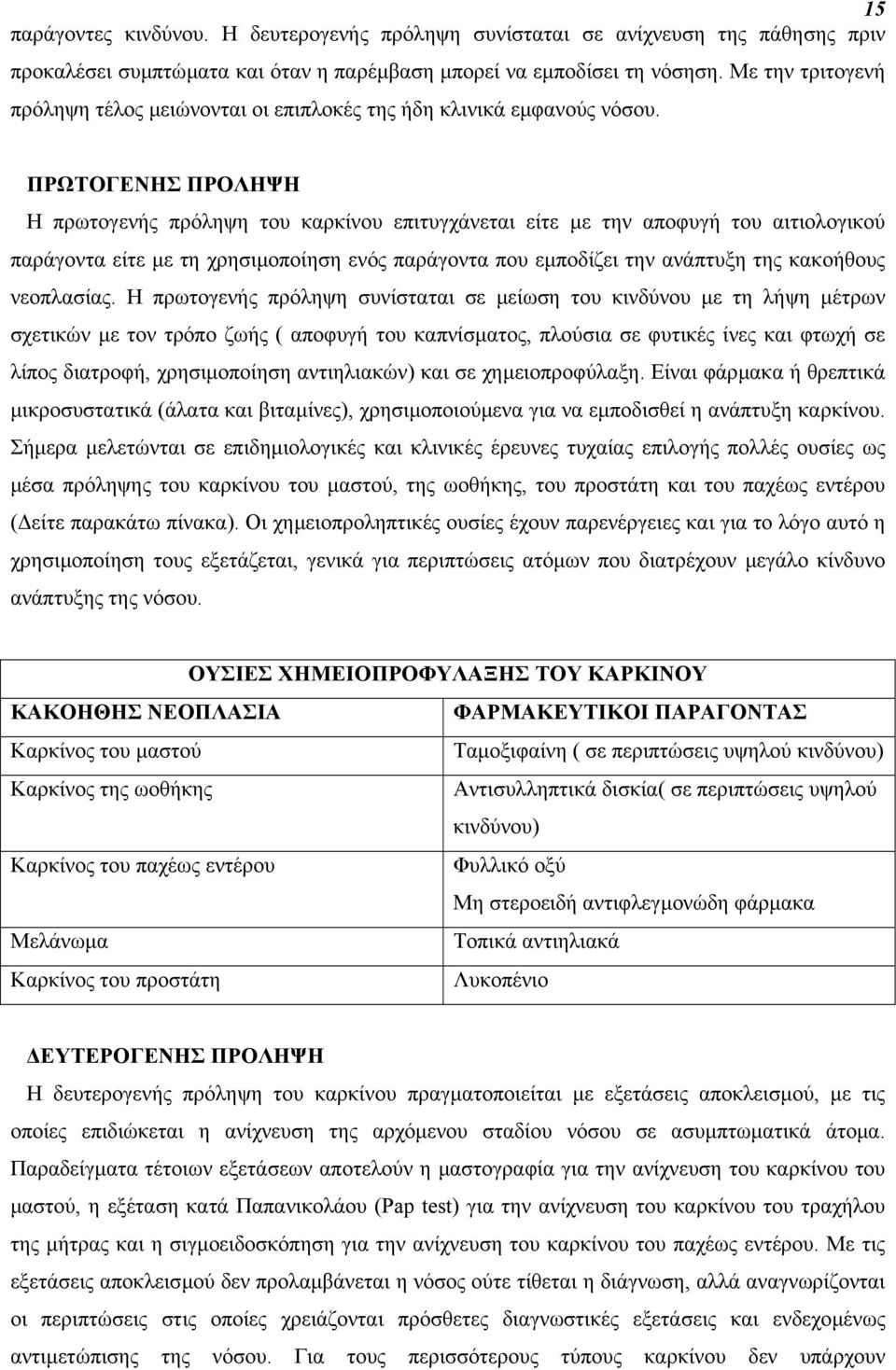ΠΡΩΤΟΓΕΝΗΣ ΠΡΟΛΗΨΗ Η πρωτογενής πρόληψη του καρκίνου επιτυγχάνεται είτε µε την αποφυγή του αιτιολογικού παράγοντα είτε µε τη χρησιµοποίηση ενός παράγοντα που εµποδίζει την ανάπτυξη της κακοήθους