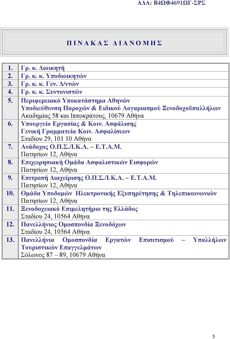 Ασφάλισης Γενική Γραμματεία Κοιν. Ασφαλίσεων Σταδίου 29, 101 10 Αθήνα 7. Ανάδοχος Ο.Π.Σ./Ι.Κ.Α. Ε.Τ.Α.Μ. 8. Επιχειρησιακή Ομάδα Ασφαλιστικών Εισφορών 9. Επιτροπή Διαχείρισης Ο.Π.Σ./Ι.Κ.Α. Ε.Τ.Α.Μ. 10. Ομάδα Υποδομών Ηλεκτρονικής Εξυπηρέτησης & Τηλεπικοινωνιών 11.