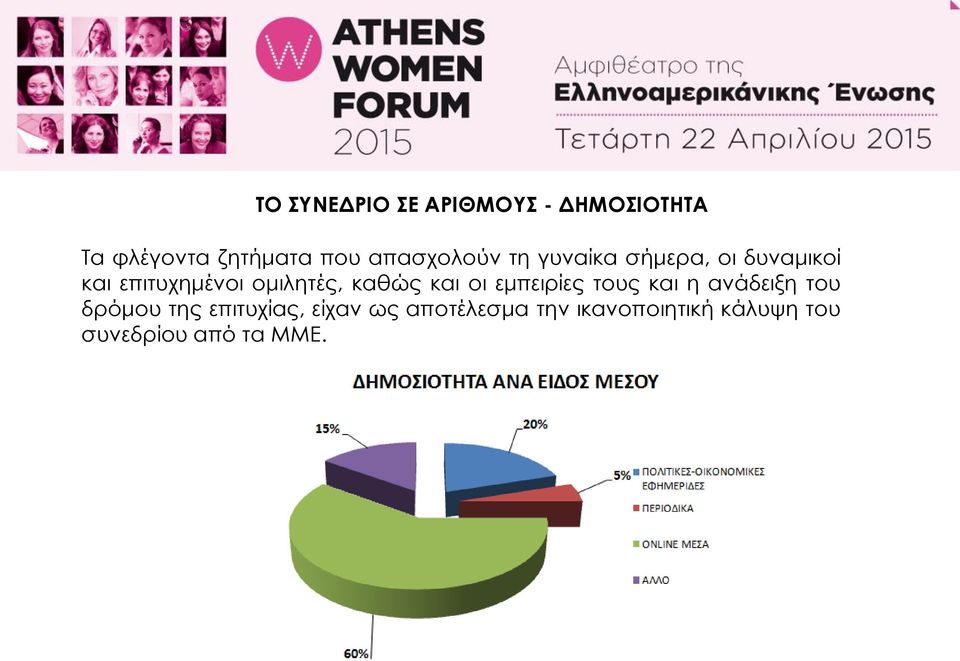ομιλητές, καθώς και οι εμπειρίες τους και η ανάδειξη του δρόμου της