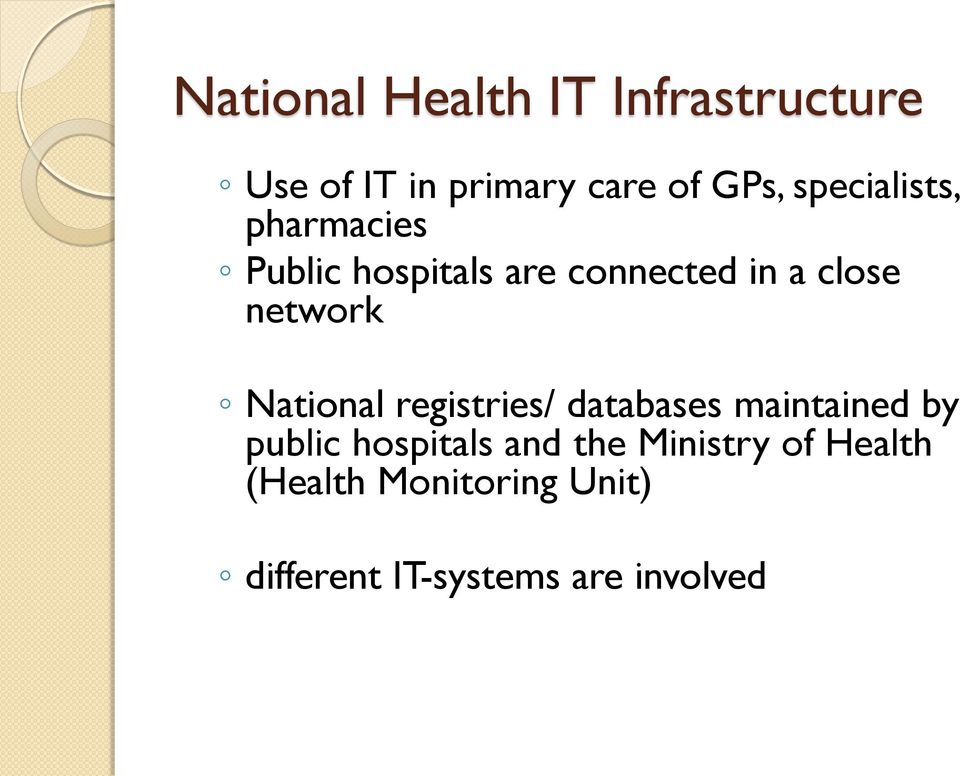 network National registries/ databases maintained by public hospitals