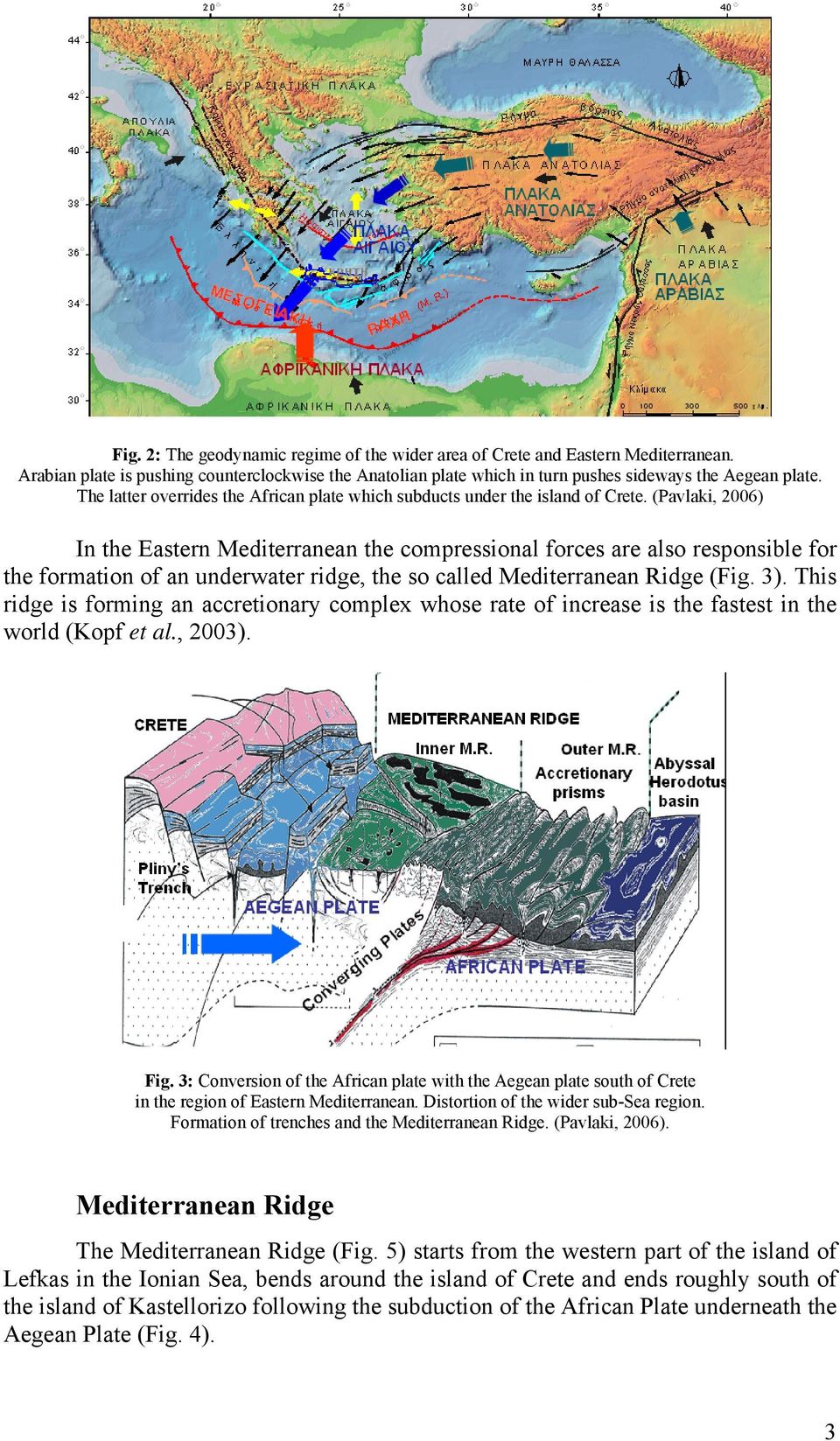 (Pavlaki, 2006) In the Eastern Mediterranean the compressional forces are also responsible for the formation of an underwater ridge, the so called Mediterranean Ridge (Fig. 3).