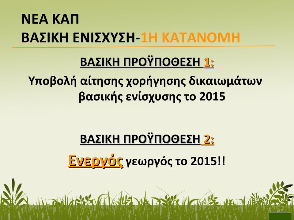 δικαιωμάτων βασικής ενίσχυσης το 2015