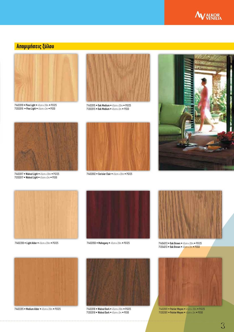 20m PG125 71402056 Mahogany 45cm x 20m PG125 71404013 Oak Brown 45cm x 20m PG125 71204013 Oak Brown 45cm x 2m PG50 71402205 Medium Alder 45cm x 20m PG125