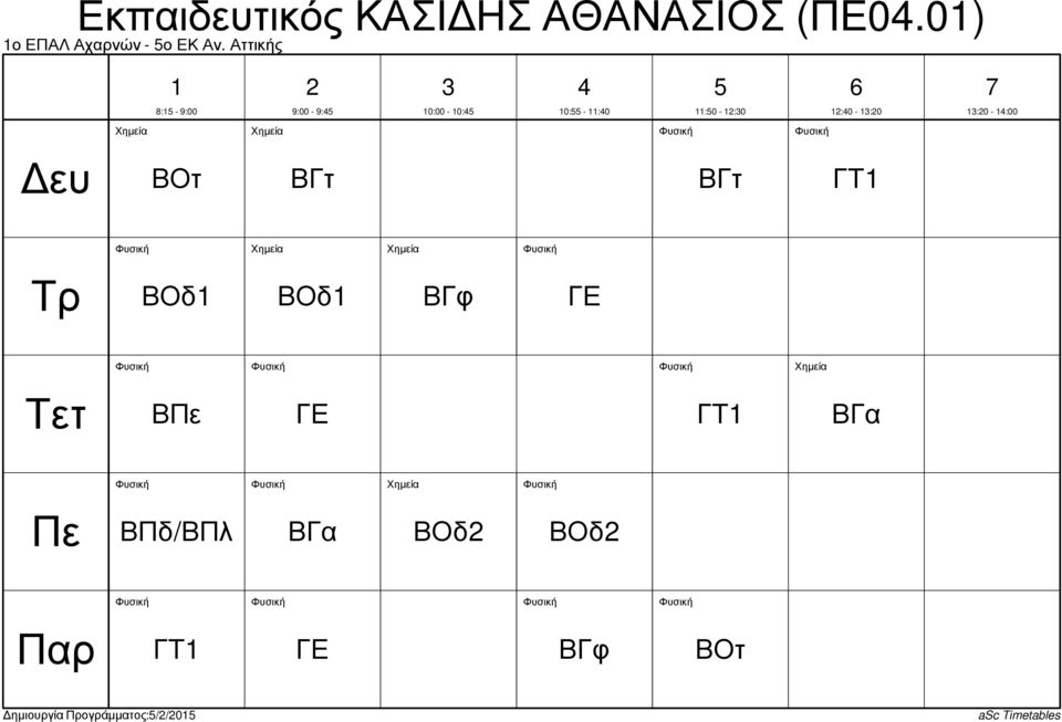Αττικής 8: - 9:00 9:00-9: Χηµεία Χηµεία