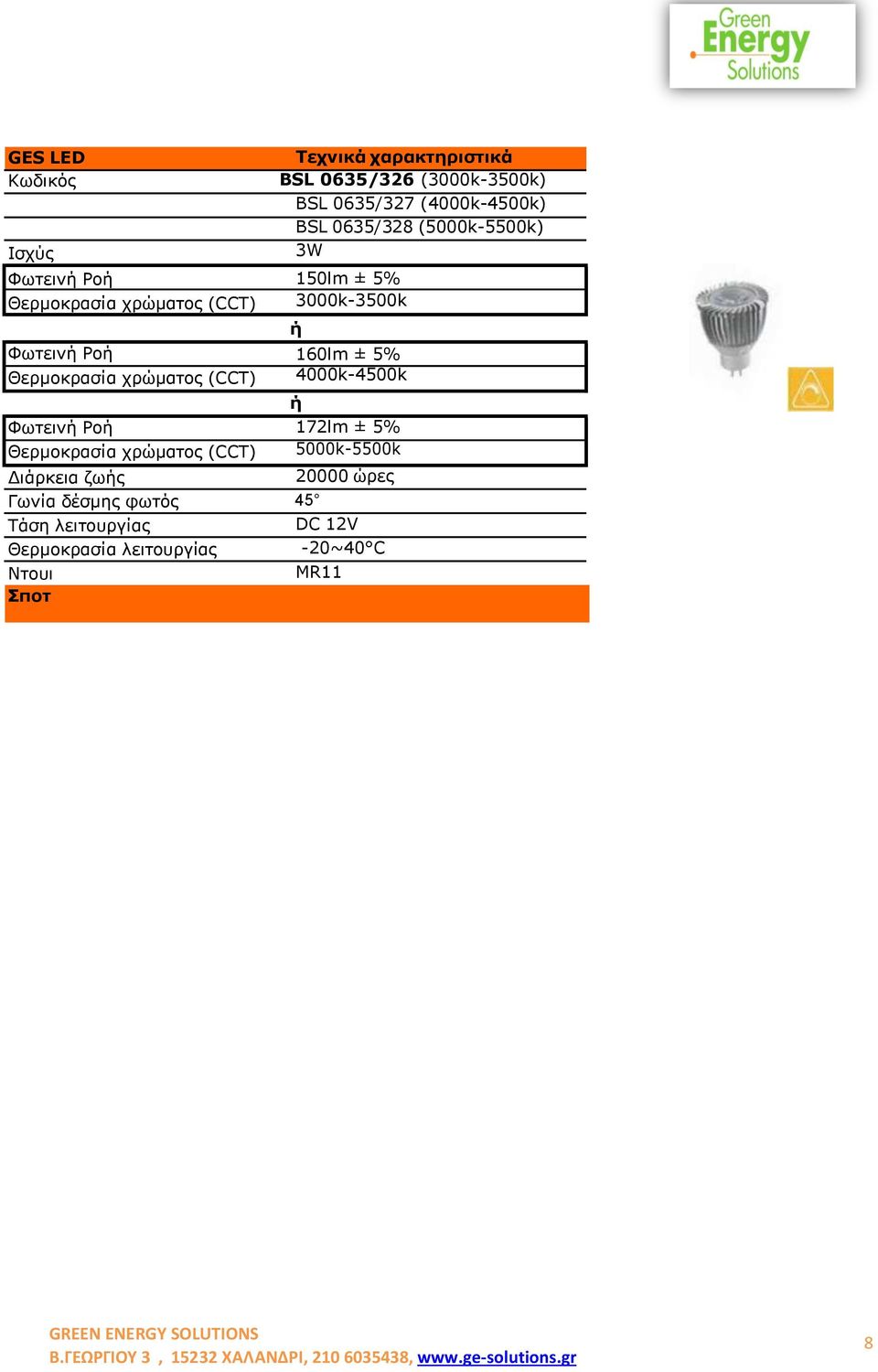 (3000k-3500k) BSL 0635/327 (4000k-4500k) BSL 0635/328 (5000k-5500k)