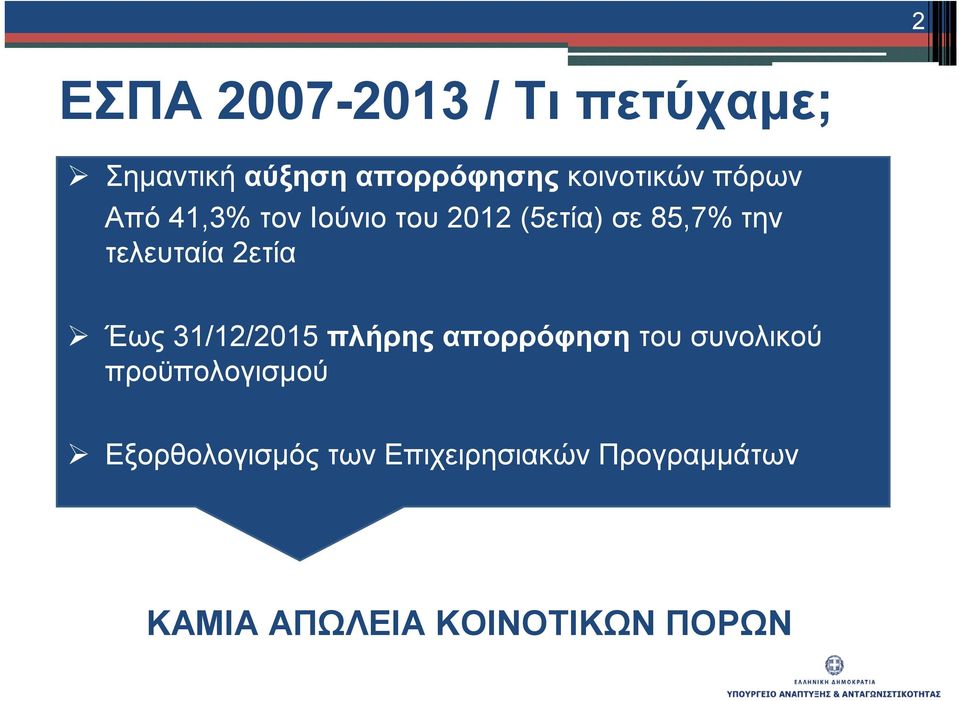 τελευταία 2ετία Έως 31/12/2015 πλήρης απορρόφηση του συνολικού