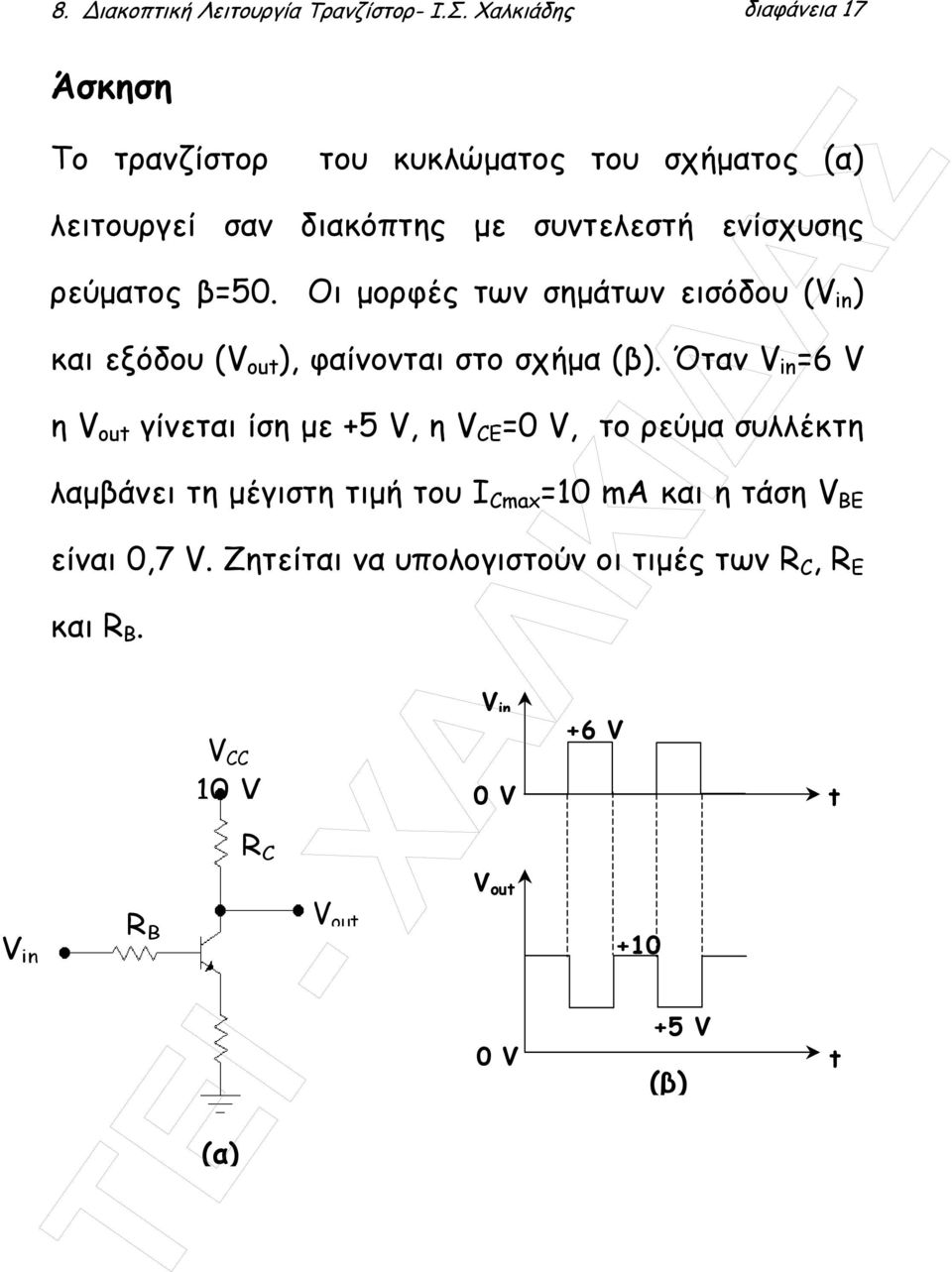 ρεύµατος β=50. Οι µορφές των σηµάτων εισόδου (V in ) και εξόδου (V out ), φαίνονται στο σχήµα (β).