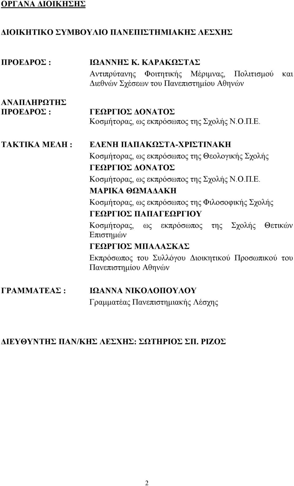 ΡΓΙΟΣ ΔΟΝΑΤΟΣ Κοσμήτορας, ως εκπρόσωπος της Σχολής Ν.Ο.Π.Ε.