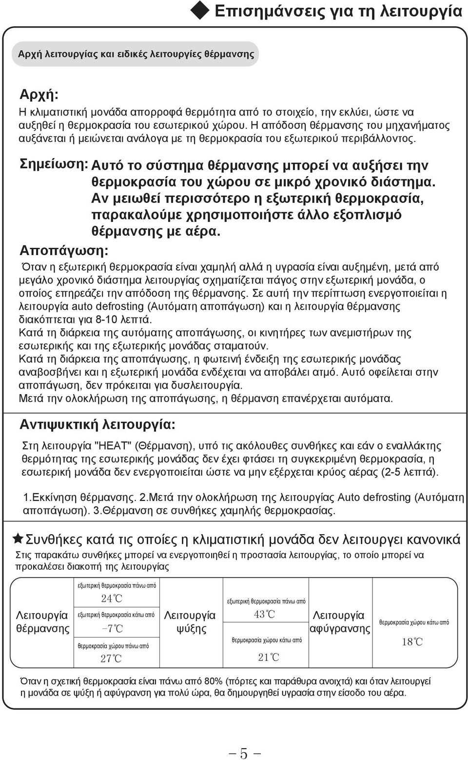 Σημείωση: Αυτό το σύστημα θέρμανσης μπορεί να αυξήσει την θερμοκρασία του χώρου σε μικρό χρονικό διάστημα.