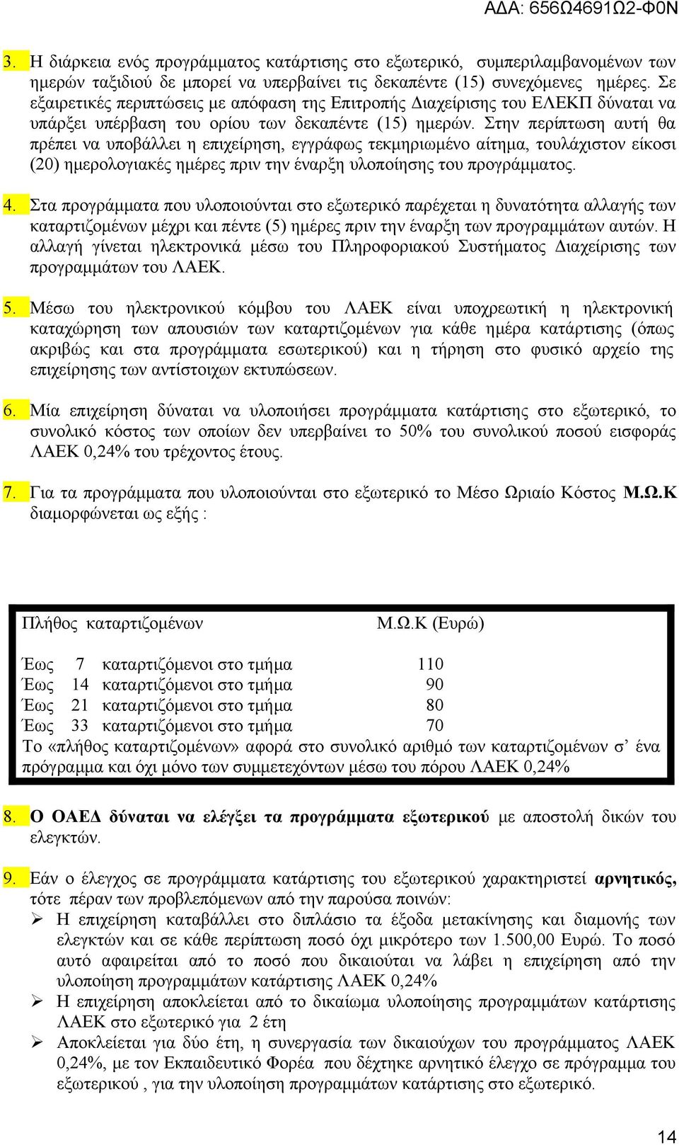 Στην περίπτωση αυτή θα πρέπει να υποβάλλει η επιχείρηση, εγγράφως τεκμηριωμένο αίτημα, τουλάχιστον είκοσι (20) ημερολογιακές ημέρες πριν την έναρξη υλοποίησης του προγράμματος. 4.