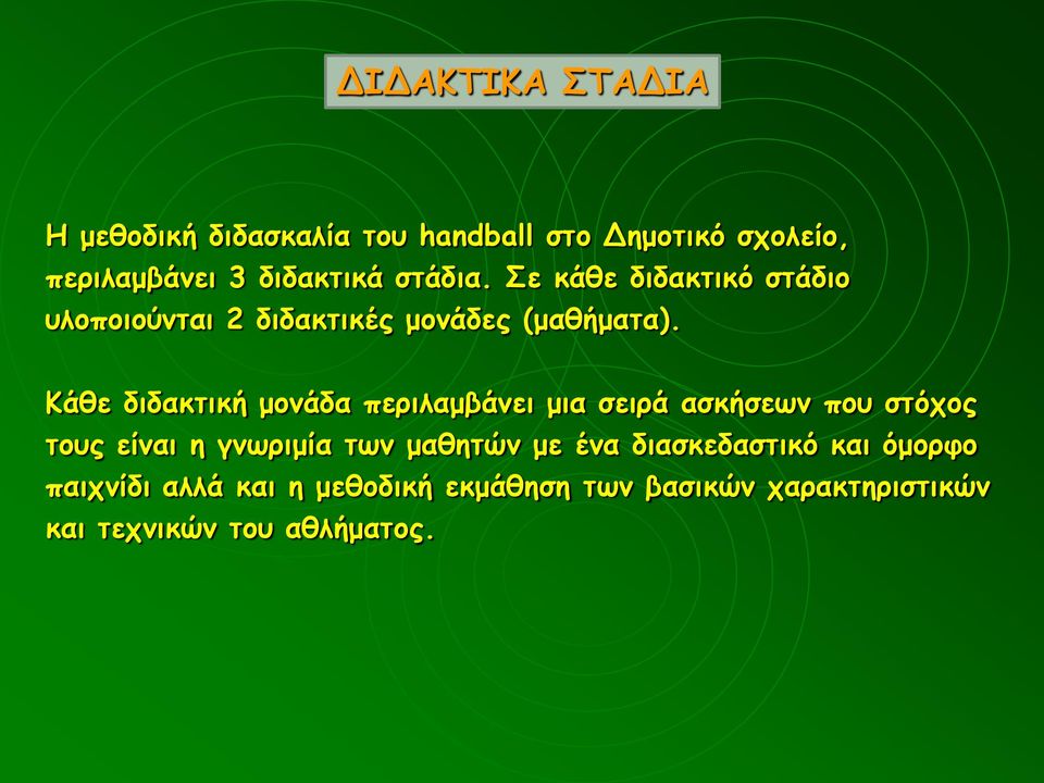 Κάθε διδακτική μονάδα περιλαμβάνει μια σειρά ασκήσεων που στόχος τους είναι η γνωριμία των μαθητών