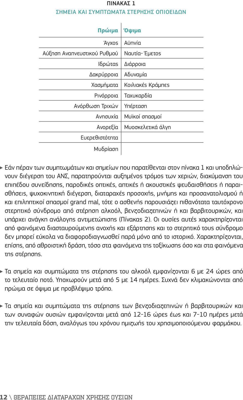 διέγερση του ΑΝΣ, παρατηρούνται αυξημένος τρόμος των χεριών, διακύμανση του επιπέδου συνείδησης, παροδικές οπτικές, απτικές ή ακουστικές ψευδαισθήσεις ή παραισθήσεις, ψυχοκινητική διέγερση,
