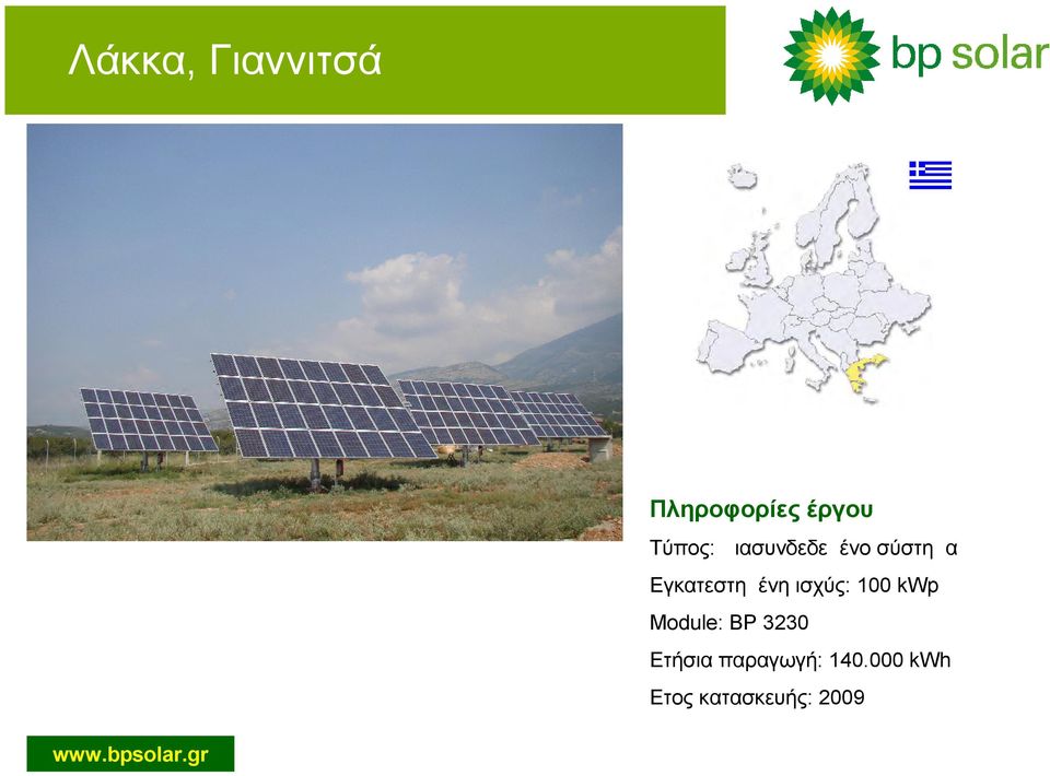 Εγκατεστημένη ισχύς: 100 kwp